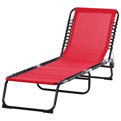 Outsunny 4-Position Reclining Beach Chair Chaise Lounge Folding Chair with Comfort Ergonomic Design - Wine Red