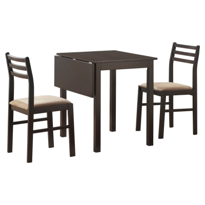 Monarch 3 Piece 30" Square Wooden Drop Leaf Table and Chairs Dining Set - Cappuccino Brown / Beige