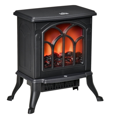 HOMCOM Freestanding Electric Fireplace Stove Heater w/ Flame Effect 750W/1500W, Black
