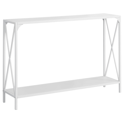 Monarch 48" Contemporary Wood Grain Top 2-Tier Metal X Framed Accent Console Table - White Finish