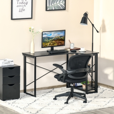 HOMCOM L-Shaped Computer Desk, Folding Home Office Corner Desk Study Workstation Table with 2 Shelves, Black