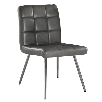 Monarch 2 Piece Quilted PU Leather Chrome Metal Legged Modern Dining Chair Set - Grey