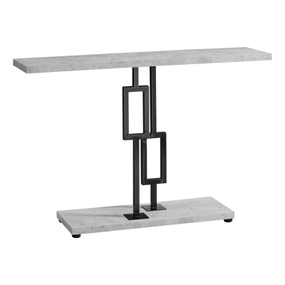Monarch 48" Contemporary Black Nickel Metal Geometric-Shape Base Accent Sofa Console Table - Grey Cement-Look Finish