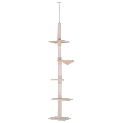 PawHut 106” Large Vertical Cat Scratching Carpeted Platform Modern Cat Tree Tower Beige