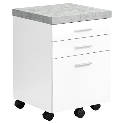 Monarch 3-Drawer Hollow-Core Rolling Filing Cabinet on Castors -White with Cement-Look Top