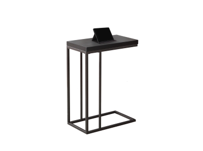 Monarch 25" Contemporary Wood Tray Top Bronze Metal Frame C-Shaped Side Accent Table - Cappuccino Brown Finish
