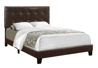 Monarch Full Size Contemporary Upholstered Bed Frame with Tufted Headboard and Wood Legs - Dark Brown Leather Look