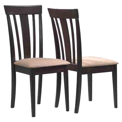 Monarch 2 Piece 38" Microfiber Padded Wooden Vertical Slat Back Armless Side Dining Chair Set - Cappuccino Brown Finish