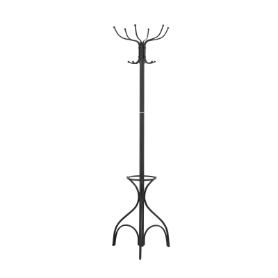 Monarch 70" 12-Hook Metal Coat Tree Hanger Rack with Umbrella Holder - Black Finish