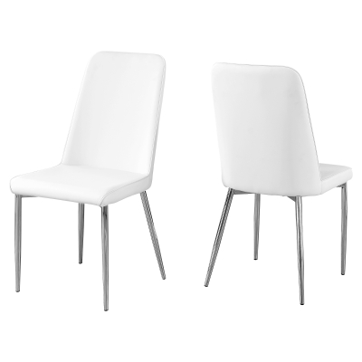 Monarch 2 Piece PU Leather Chrome Legged Modern Dining Chair Set - White