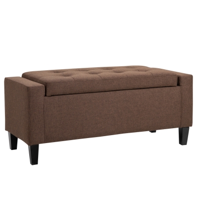 HOMCOM Linen Storage Ottoman Bench Lift Top Tufted Rectangle Ottoman for Living Room, Entryway, or Bedroom, Brown