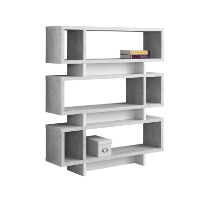 Monarch 55" Modern Minimalist 3-Tier Bookshelf - White / Cement Grey