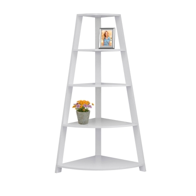 Monarch 60" Wood Grain-Look 5-Tier Corner Accent Display Bookcase - White Finish