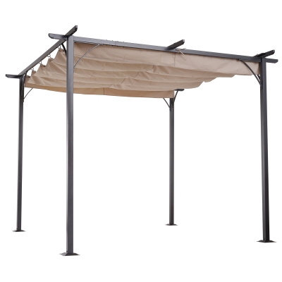 Outsunny 10' Outdoor Patio Classic Pergola Gazebo with Retractable Canopy Cover and Steel Frame