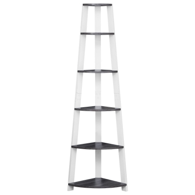 Monarch 72" Contemporary 6-Tier Storage Shelf Corner Accent Bookcase - Grey / White Finish
