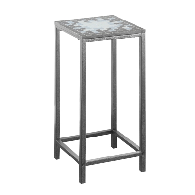 Monarch 28" Modern Mosaic Tile Top Hammered Silver Metal Frame Plant Stand Accent Side Table - Grey / Blue Tile Finish