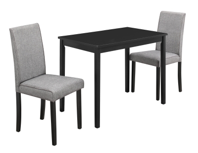 Monarch 3 Piece Casual Rectangle Table and Linen Parson Chairs Dining Set - Black / Grey