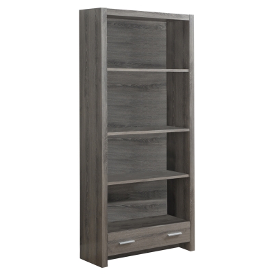 Monarch 71" Contemporary Reclaimed Wood-Look Bookcase with Storage Drawer - Dark Taupe