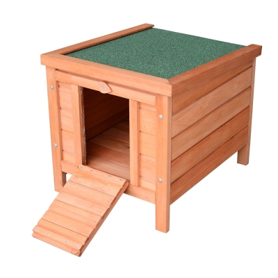 PawHut 20" Wooden Outdoor Cat Shelter Rabbit Playpen with Adjustable Hinged Roof