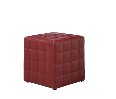 Monarch Leather-Look Cube Ottoman - Red