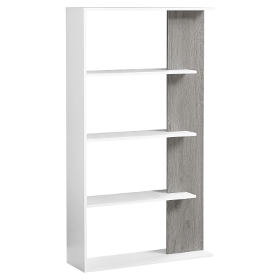 Monarch 56" Contemporary Reclaimed Wood-look 4-Shelf Adjustable Bookshelf - White