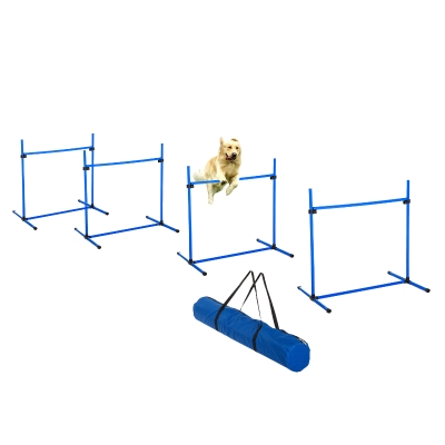 PawHut 4 Piece Dog Agility Starter Kit with Adjustable Height Jump Bars, Included Carry Bag & Displacing Top Bar - Blue