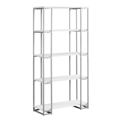 Monarch 60" Contemporary Open Concept 4 Shelf Bookshelf - White / Silver Metal