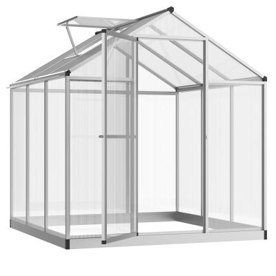 Outsunny 6' L x 6' W Walk-In Polycarbonate Greenhouse with Roof Vent for Ventilation & Rain Gutter, Hobby Greenhouse for Winter