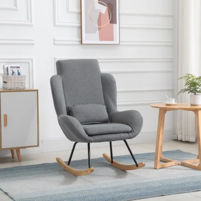 HOMCOM Modern Rocking Chair, Fabric Sofa Armchair, Light Gray