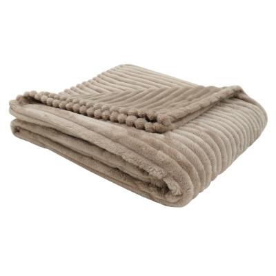 Monarch 60" x 50" Ultra Soft Ribbed Style Throw Blanket - Beige