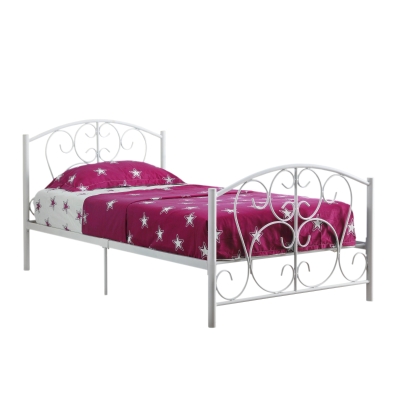 Monarch Decorative Scroll Design Twin Size Metal Bed Frame - White Finish