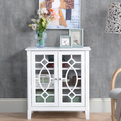 HOMCOM Sideboard Cabinet, Double Glass Doors, White