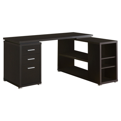 Monarch Contemporary Hollow-Core Adjustable L-Shaped Computer Desk with Storage Shelves and Drawers - Cappuccino