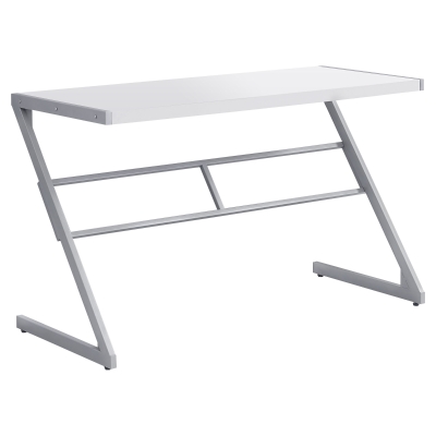 Monarch 48" Contemporary Z-Shaped Laminate Top Computer Writing Desk - White / Silver