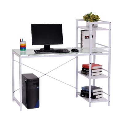 Open Box HomCom 50" Modern Office Desk With Storage Shelves Bookcase - White