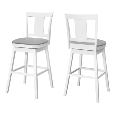 Monarch 2pc Bar-Height Barstools with 360 Swivel, Curved Backrests and Leather-Look Upholstered Seat - White / Grey Seat
