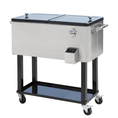 Outsunny 80 Quart Stainless Steel Portable Rolling Storage Cooler Cart