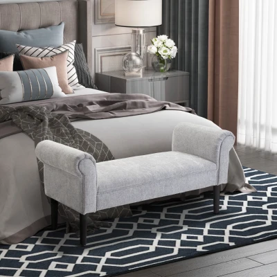 HOMCOM 52" Linen Accent Ottoman Bench, Light Gray