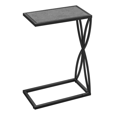 Monarch 25" H C-Shape Accent Table with Stone-Look Top and Geometric Flower Petal Metal Base - Grey / Black Metal