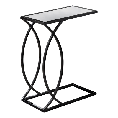 Monarch 24" Contemporary Curvy Black Metal Base C-Shaped Side Accent Table - Mirror Finish Top
