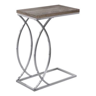 Monarch 25" Contemporary Curvy Chrome Metal Base C-Shaped Side Accent Table - Dark Taupe Finish