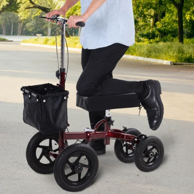 HOMCOM Knee Scooter for Foot Injuries, Portable Red Walker