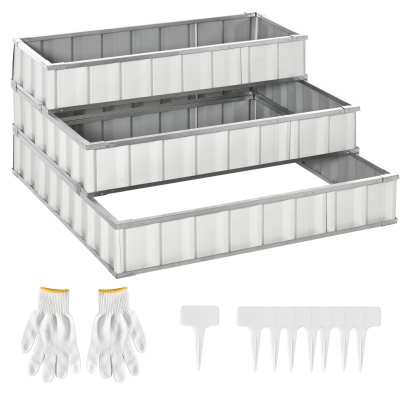 Outsunny 3 Tier Raised Garden Bed, Metal Elevated Planter Box w/ Gloves, Easy Assembly