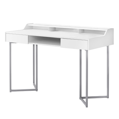 Monarch 48" Contemporary Compact Computer Writing Desk with Angular Legs - White / Silver Metal