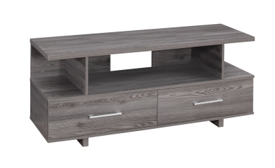 Monarch 48" Contemporary Wood Grain-Look Open Storage Shelf 2-Drawer Console TV Stand - Grey Tones Finish