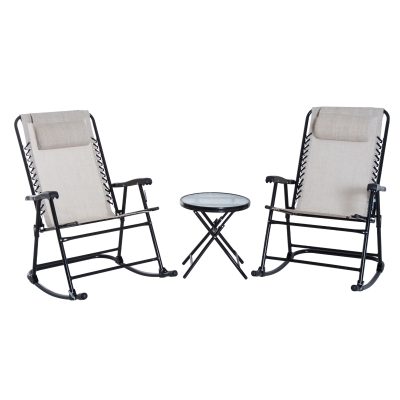 Outsunny Outdoor Folding Rocking Chair Patio Table Seating Set - Cream White
