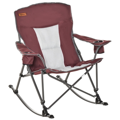 Outsunny Outdoor Folding Beach Camping Chair with Strong Steel Legs, Side Cup Holder, & Durable Oxford Fabric, Red