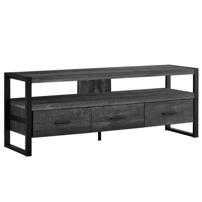 Monarch 60" L Contemporary Industrial TV Stand with Open Shelf and Storage Drawers - Black Reclaimed Wood-Look