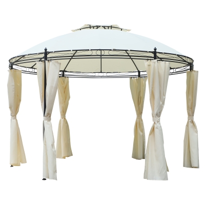 Outsunny 11.5' Steel Fabric Round Soft Top Outdoor Patio Dome Gazebo Shelter with Curtains - Cream White