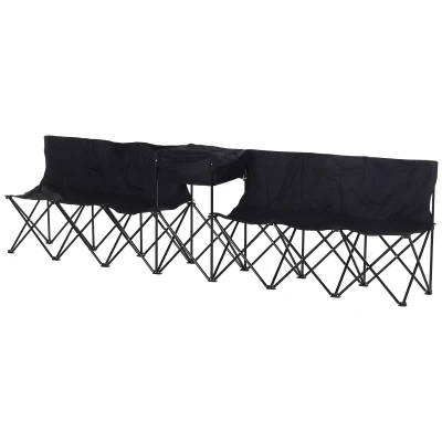 Outsunny 6-Person Folding Camping Bench Chair Sport Seat Folding Cooler Bag w/ Carrying Case